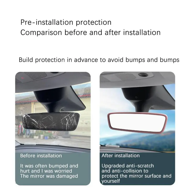 Car Interior Rearview Mirror Silicone Cover, Car Interior Rearview Mirror Protective Frame, Silicone Cover Decoration for Tesla Model 3/Y 5