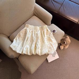 Rok polka dot yang manis bergaya musim panas untuk wanita, rok mini berpotongan A berpinggang tinggi, rok berlipit untuk mengelakkan terdedah, separuh rok.