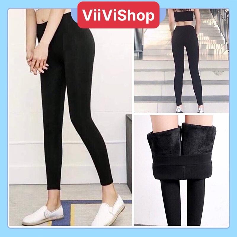 (Combo 2 quần) Quần nỉ lông, quần legging lót lông nữ co giãn 4 chiều cho mùa đông Women Đen