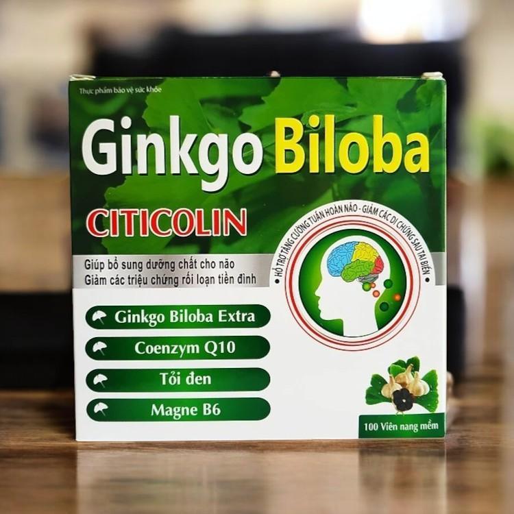 Hoạt Huyết Dưỡng Não Ginkgo Biloba Citicolin - Giúp Bổ Sung Dưỡng Chất Cho Não - Giảm Tai Biến Mạch Máu Não - Hộp 100 Viên 0