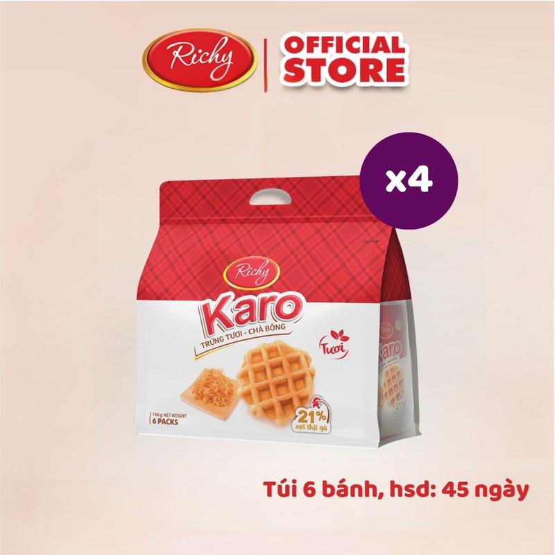 Combo 4 túi 24 bánh Karo Richy (4 bịch mỗi bịch 6 bánh) - Hương vị trứng tươi - chà bông - Thức Ăn, Food