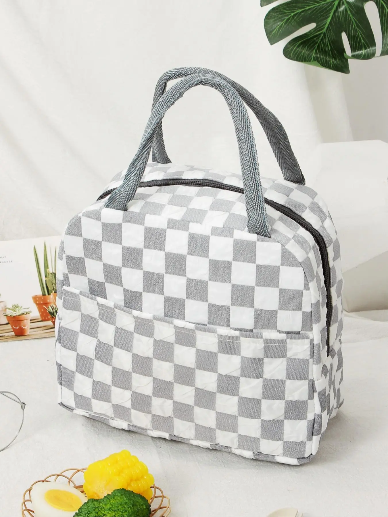 Plaid Pattern   Portable Insulated Lunch Bag, Waterproof Lunch Box Bag with Zipper for Women & Men, Casual Trendy Versatile High-quality Daily Commuting Bag