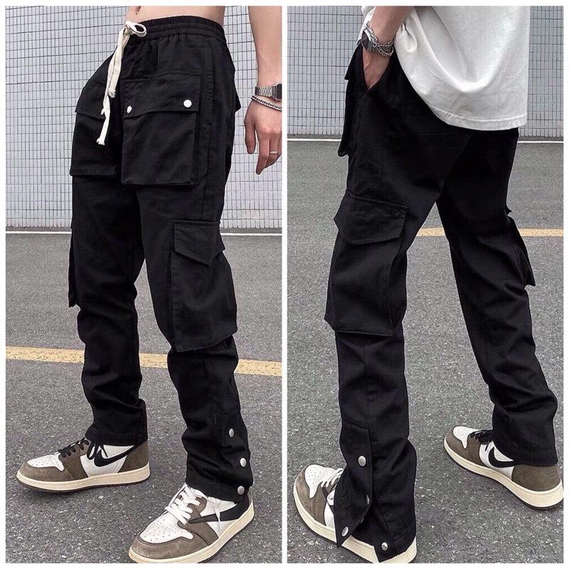 Quần Cargo Kaki Túi Hộp Phối Nút Bấm Unisex Nam Nữ