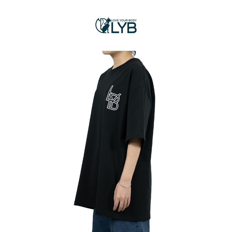 Áo thun cotton 100% LYB freesize, unisex form boxy cá tính, năng động, logo nhỏ màu đen basic dễ phối. 4
