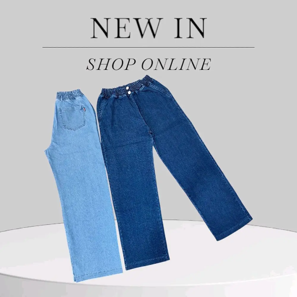 Quần dài nữ jean thun dày ống xuông  22cm lưng thun đóng nút M 052 Pants......
