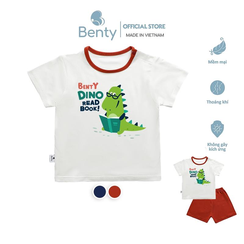 Bộ cộc tay cài vai phối viền khủng long Read Book BENTY BT051 mềm mịn mát, quần áo trẻ em phong cách