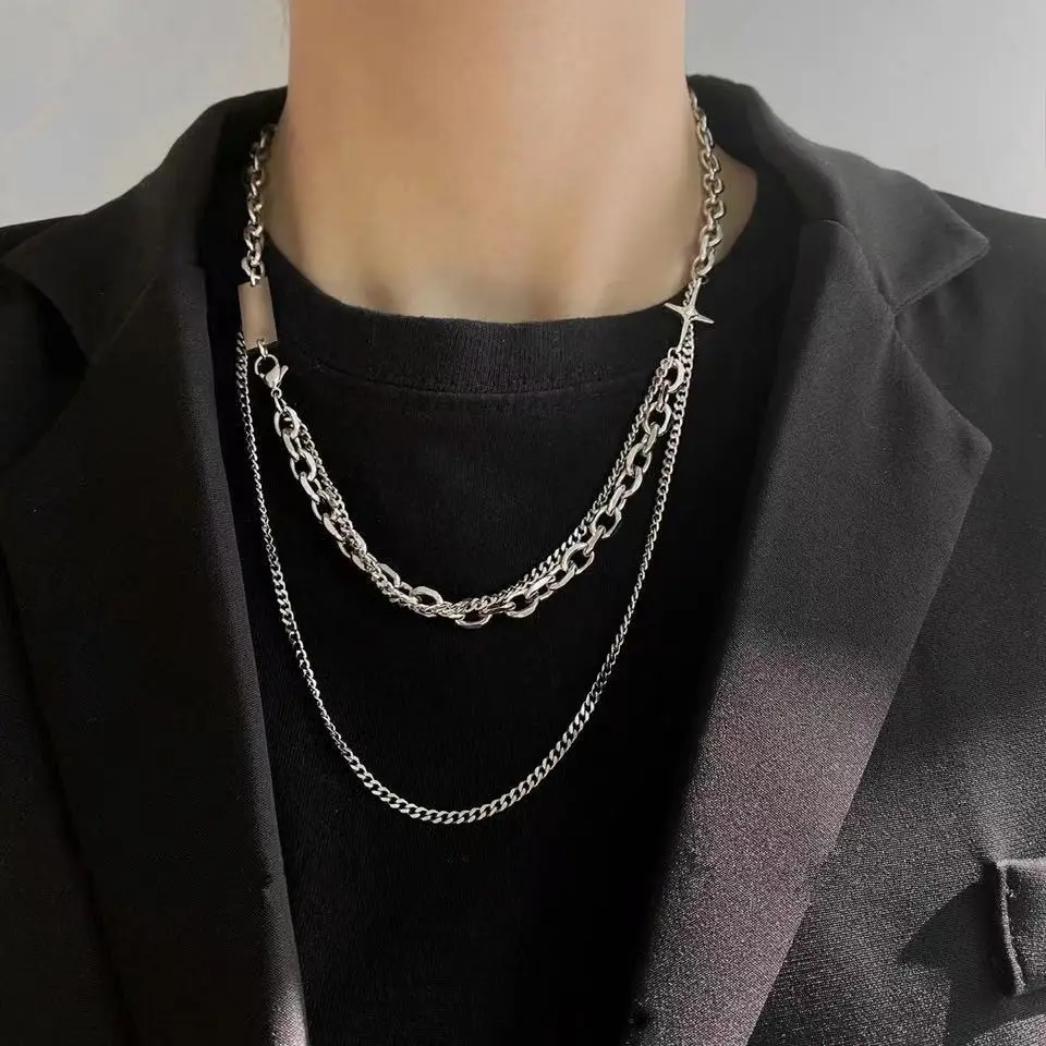 Dây chuyền nam titan màu bạc, vòng cổ nam Cuban hiphop phong cách unisex dây 2 tầng cá tính MDSTORE CD02