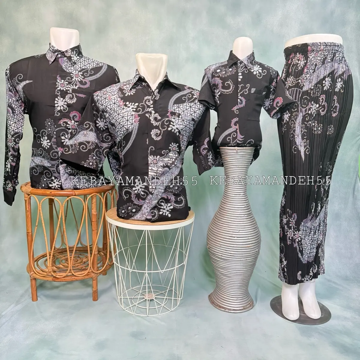 KEBAYAMANDEH + Kemeja Batik Bapak Anak + Rok Plisket Ibu,Seragam Keluarga