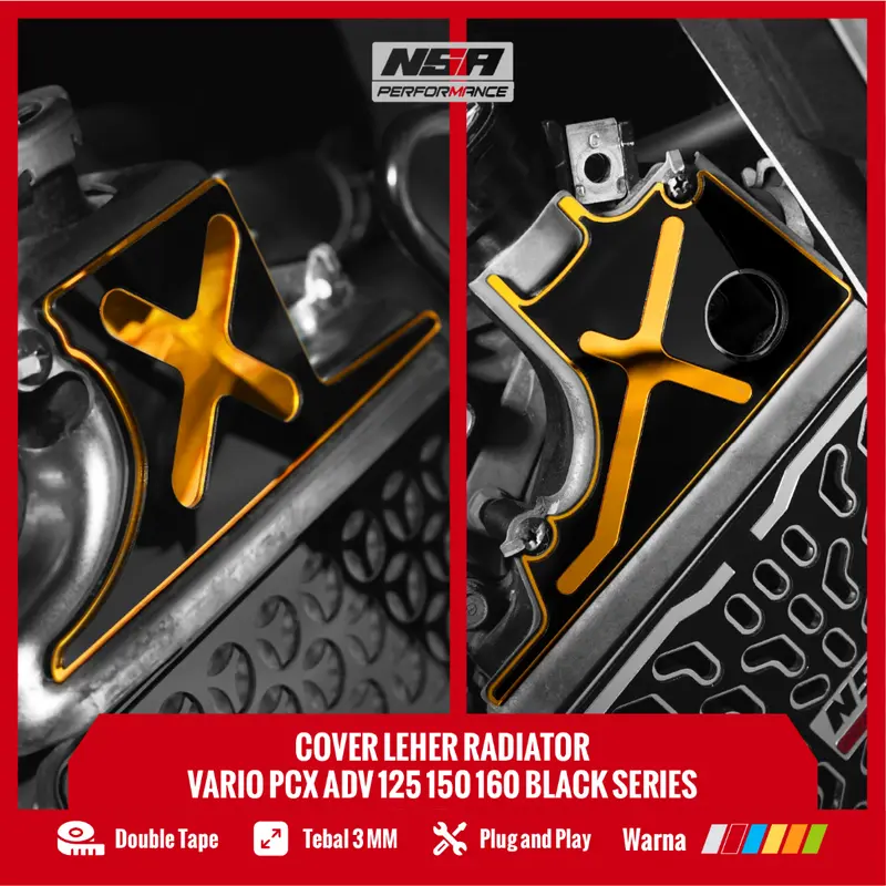NSA GARNISH COVER LEHER RADIATOR BLACK SERIES VARIO PCX ADV STYLO Leher Radiator Honda 125/150/160 Aksesoris NSA Performance Akrilik Engine Laser Motor Motorcycle 0