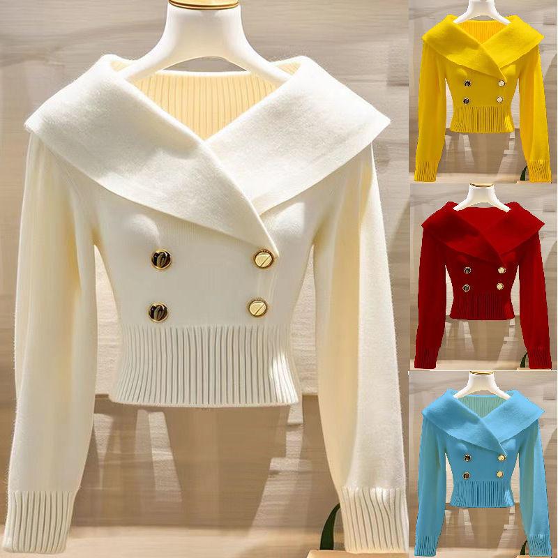 Product Introduction of Áo Len Cổ Bẻ Lớn, Phong Cách Cổ Điển, Màu Trắng, Dành Cho Nữ, Thích Hợp Cho Mùa Thu Và Mùa Đông, Nhỏ Và Thời Trang, Ôm Sát Eo, Áo Len Bó Sát, 2024 11