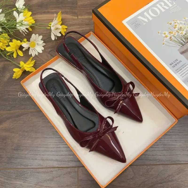 Sục bệt nữ mũi nhọn đính nơ da bóng kính hàng cao cấp full hộp ( PH09 ) DéP Shoes GiàY 5