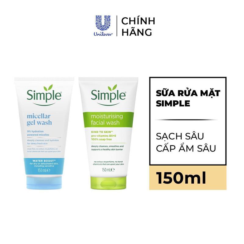   5  Sữa Rửa Mặt Simple hỗ trợ làm sạch và Dưỡng Ẩm Da 150ml 