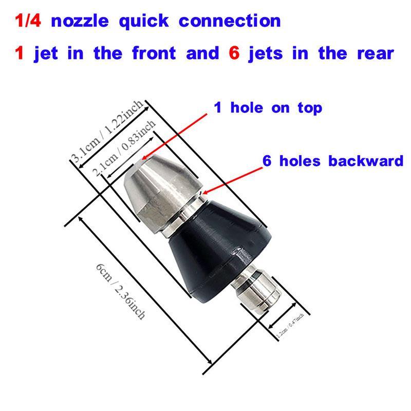 Sewer Cleaning Tool High Pressure Nozzle, Durable Pipe Unclogged Nozzle with 1 Front Jet and 6 Rear Jet, Drain Clog Remove Tool 2