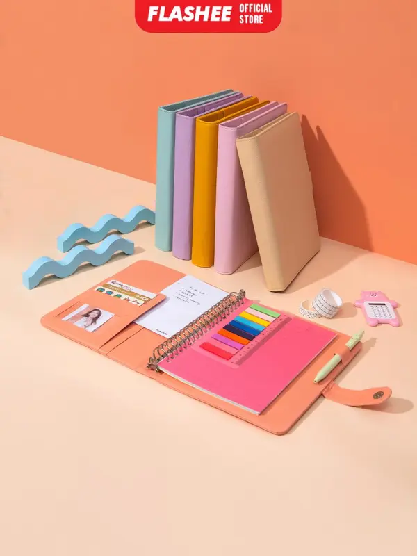 Flashee Binder Kulit Polos Eksklusif A5 20 Ring Buku Agenda Levi A5 Organizer Kulit Sintetis Cover Paper Stationery Multifungsi 6