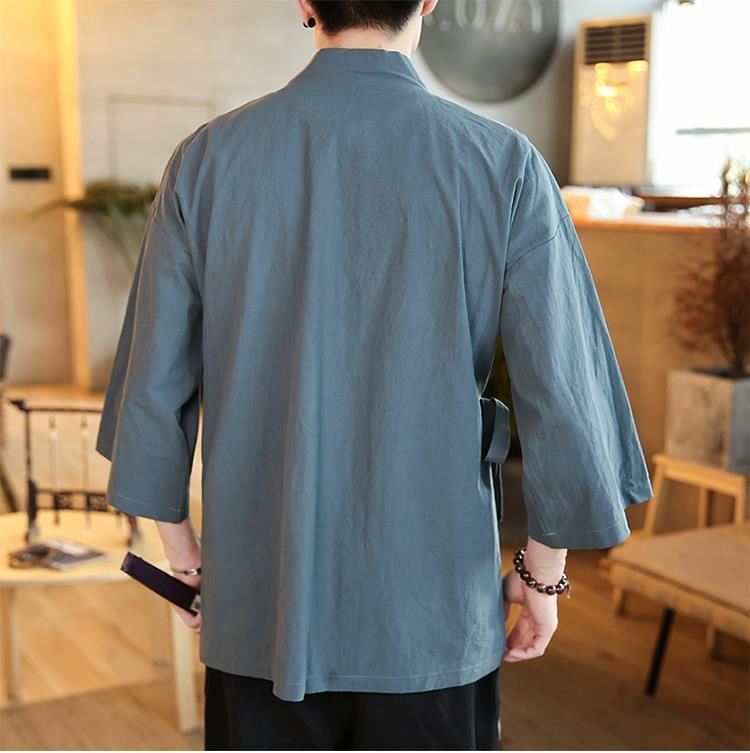Product Introduction of Quần Áo Ba Phần Tư Tay Áo Cho Nam, Áo Có Ve Áo Mùa Hè Phong Cách Trung Quốc, Quần Áo Phật Giáo Thiền Lay, Quần Áo Trà Phong Cách Cổ Xưa, Áo Choàng Vải Lanh Cotton 23