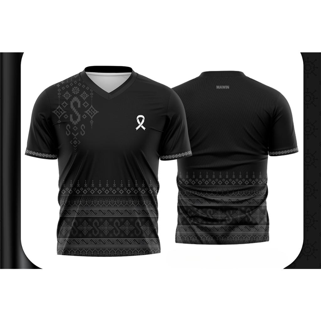 เสื้อยืดคอวี MAWIN สีดำ รวมลวดลายไทยร่วมสมัย เหมาะสำหรับผู้ชายและผู้หญิง