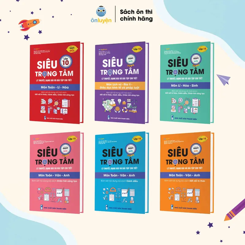 Sách Siêu trọng tâm lớp 10 môn Toán, Lí, Hóa, Văn, Anh, Sinh, Sử, Địa dùng cho cả 3 bộ Kết nối, Cánh diều, Chân trời (Nhà sách Ôn luyện) 0