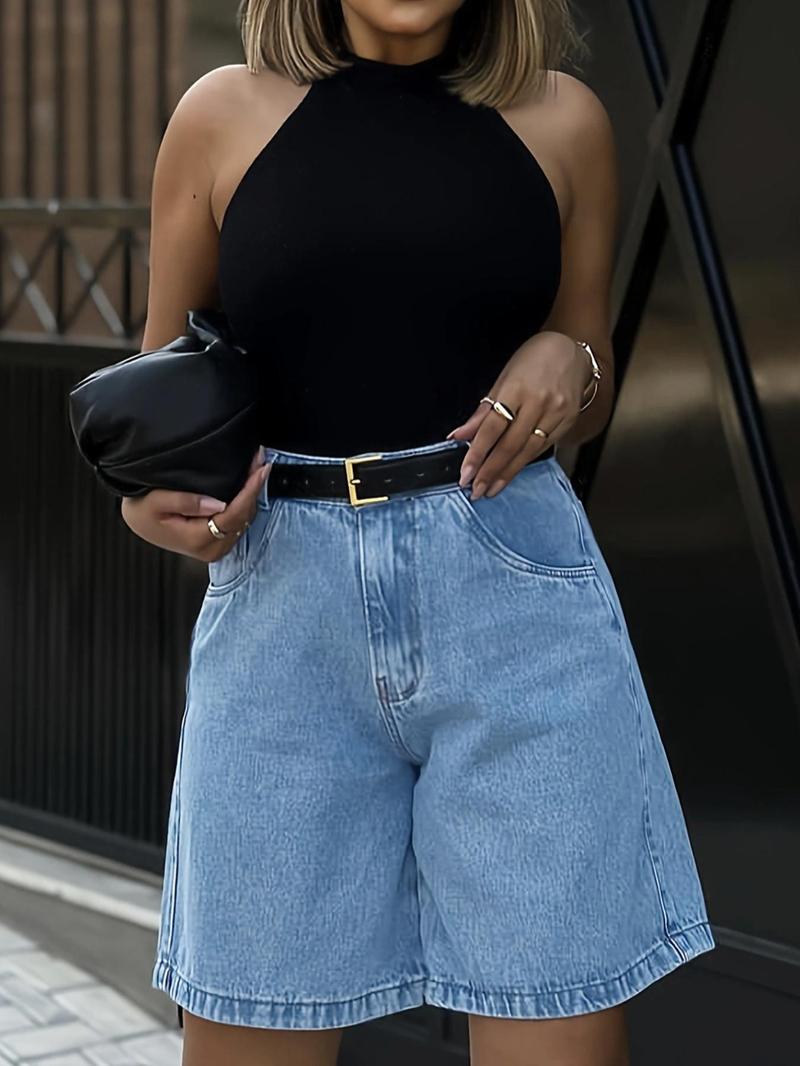 Product Introduction of Women's Denim High Waist Overalls without Belt, Casual Street Comfy Shorts for Daily Wear, Ladies Bottoms for All Seasons 2