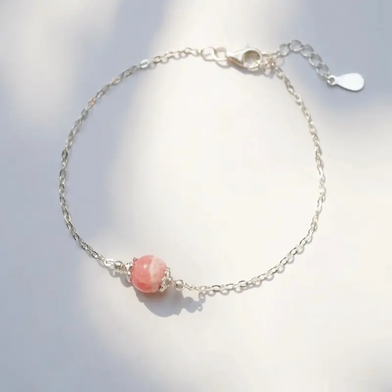 Lắc tay Đá Đào Hoa - Rhodochrosite bạc S925 Faerygem 0