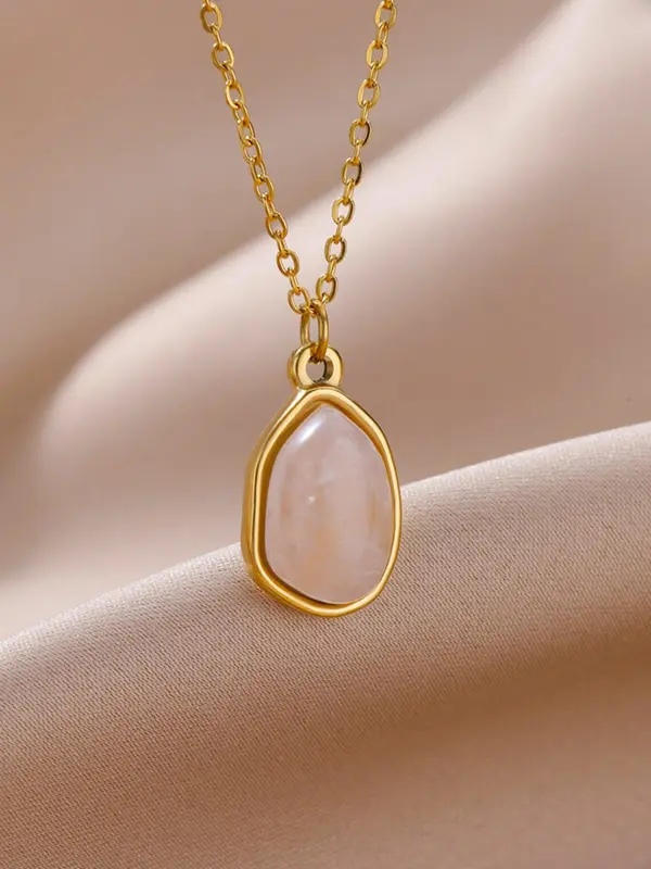 Women's Simple Style Artificial Gemstone Decorated Necklace with Geometric Pendant Design, Elegant Trendy Pendant Necklace For Daily & Party As Gift Without Box 5
