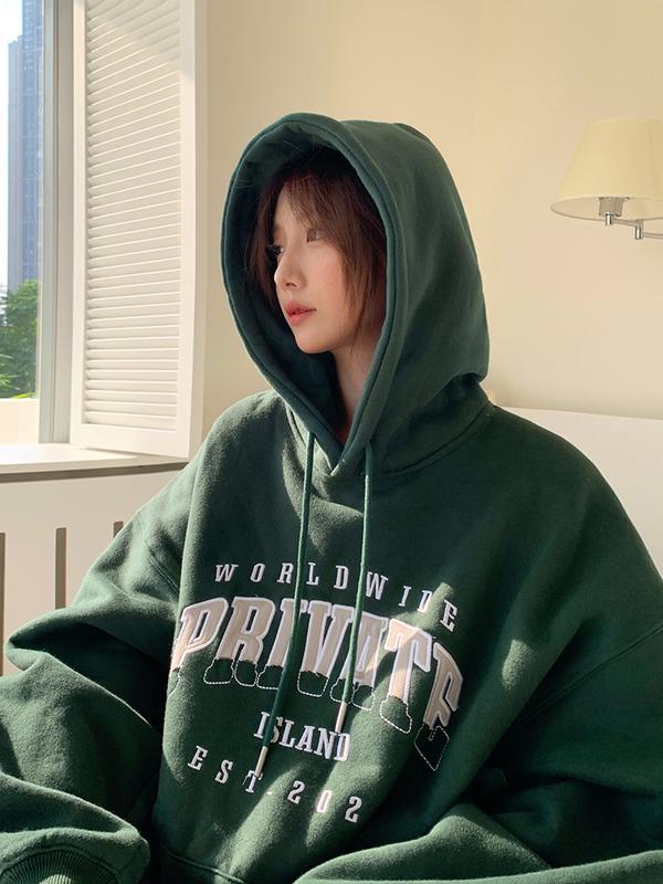 Product Introduction of ASPIREK Women M-2XL Korean Style Casual Basics Oversize Hoodie Letter Embroidered Tops  Womenswear 14