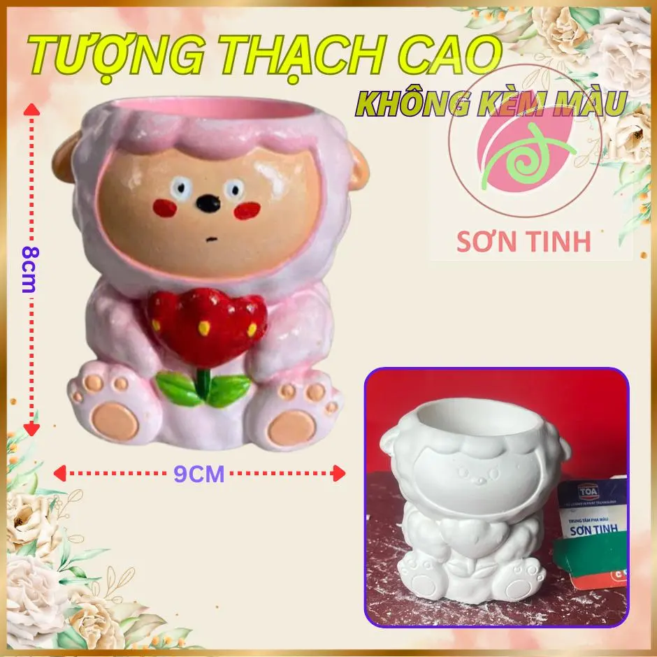 Tô Tượng Thạch Cao C15 Con cừu Ống Bút, sen đá trang trí hoa giấy dễ thương,Tượng trắng