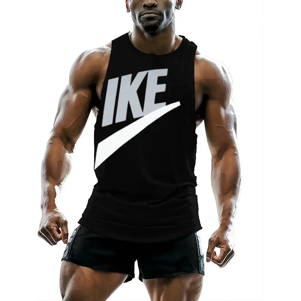 Outdoor Sports Men's Vest Gym Quick Drying Tops Round Neck Vest Trendy Tops Comfortable Man Clothing Simple Printed Sleeveless Shirt