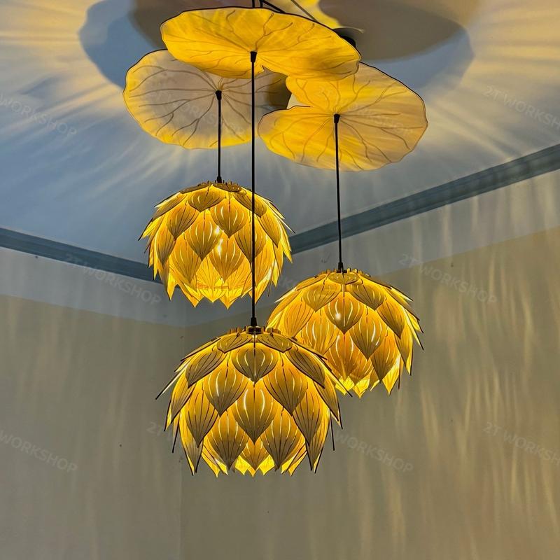  Combo 3 Đèn Thả Gỗ Trang Trí Decor Bông Sen 2T WORKSHOP DT04 