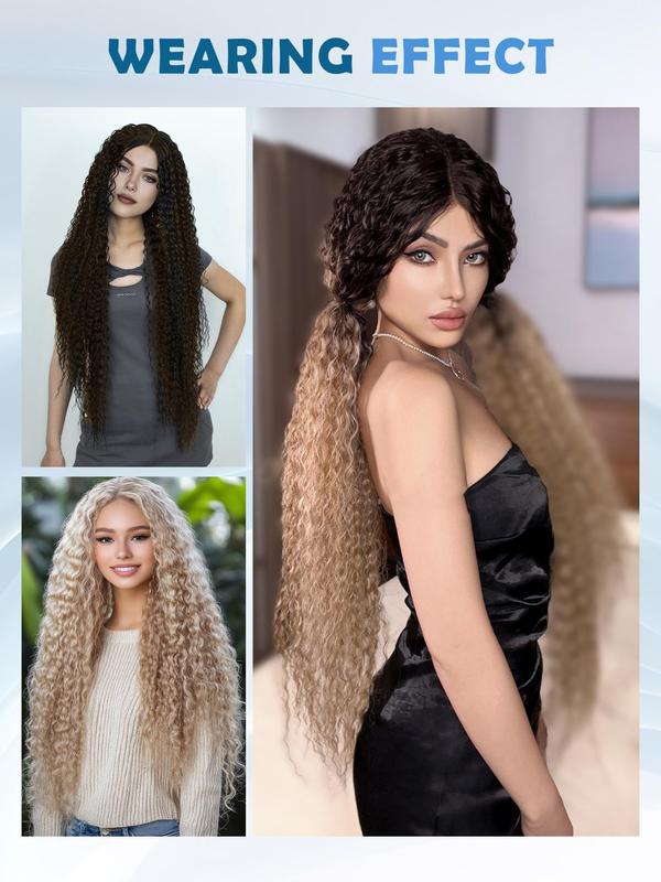 28 Inch Long Coily Wigs for Women, Gorgeous Fluffy Wigs without Bangs, Synthetic Lace Front Wigs for Party, Daily Use 8