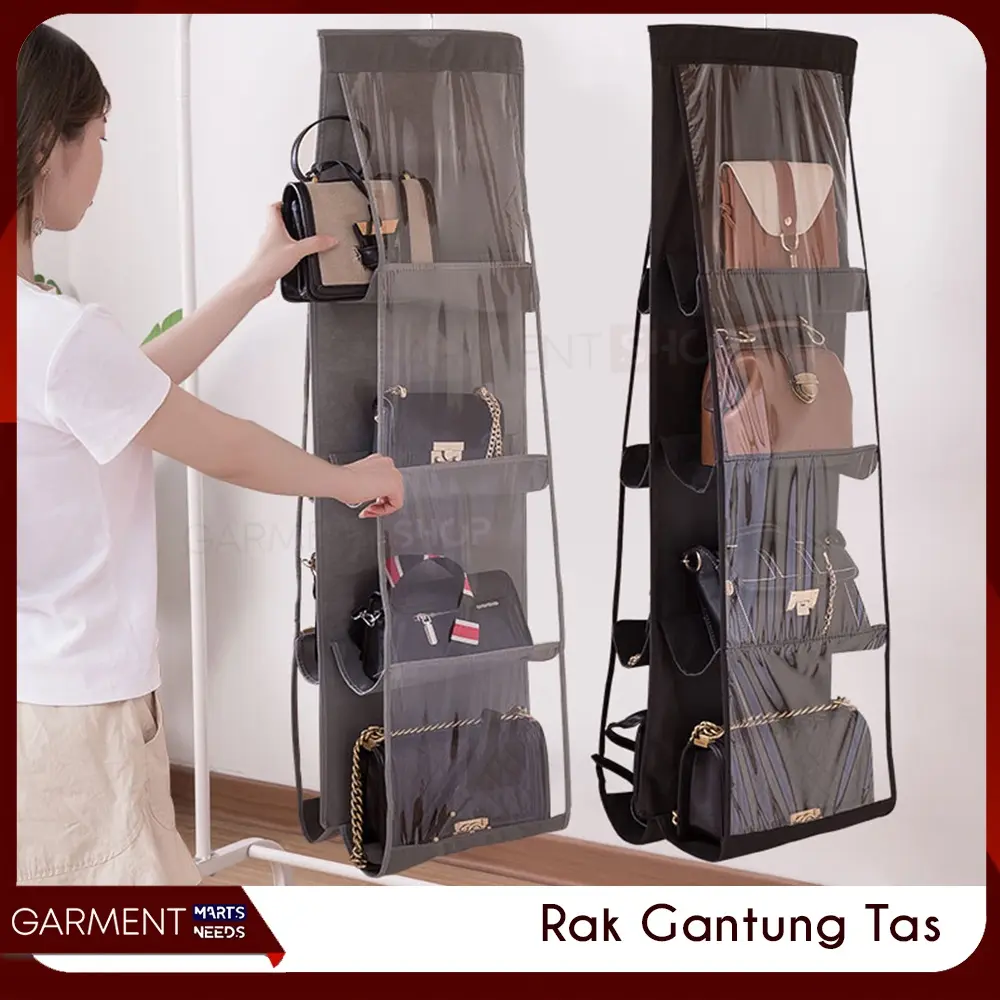 MITAGAN - Rak Gantung Penyimpanan Tas Handbag Storage Organizer Mika 6 Sekat Transparant Anti Debu