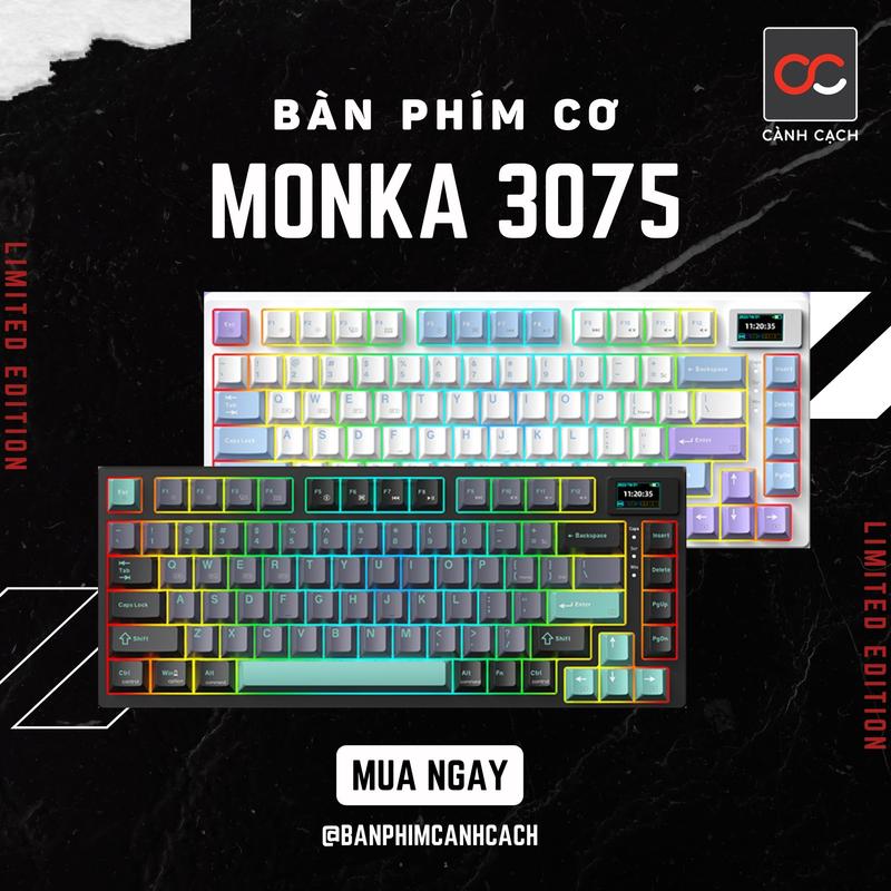 Bàn phím cơ mạch xuôi led rgb MÀN LCD MONKA 3075-3098 không dây