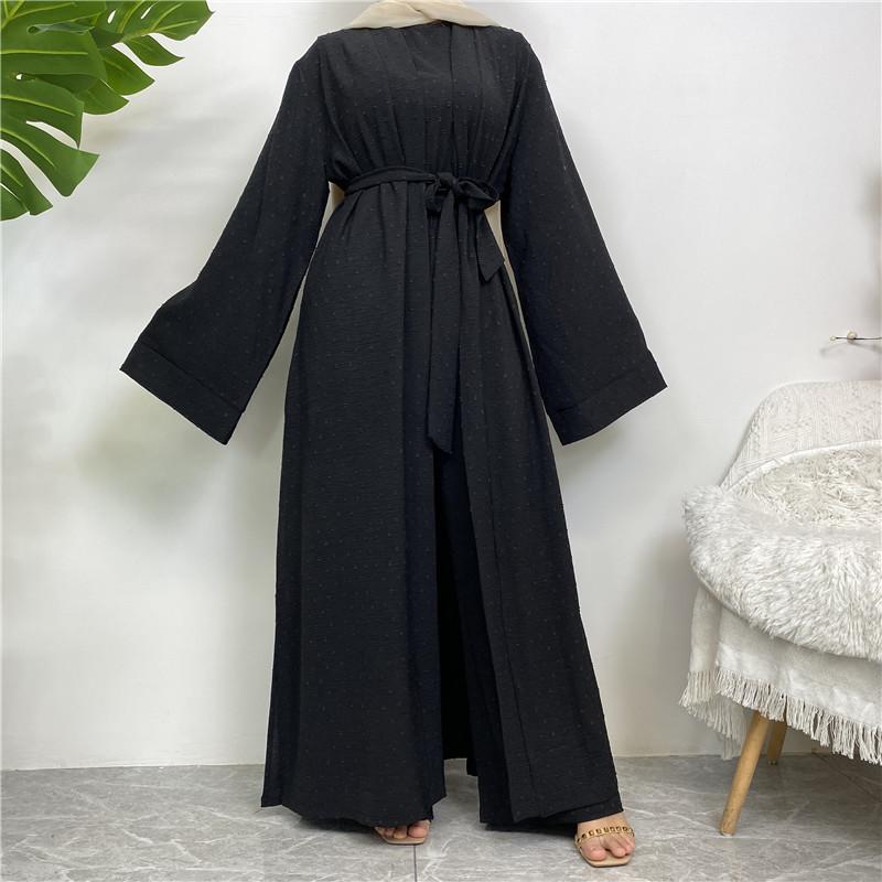 Product Introduction of Robe Three-Piece Set Long Cardigan Sleeveless Top and Pants with Pockets Muslim Islamic Clothing 1958 9