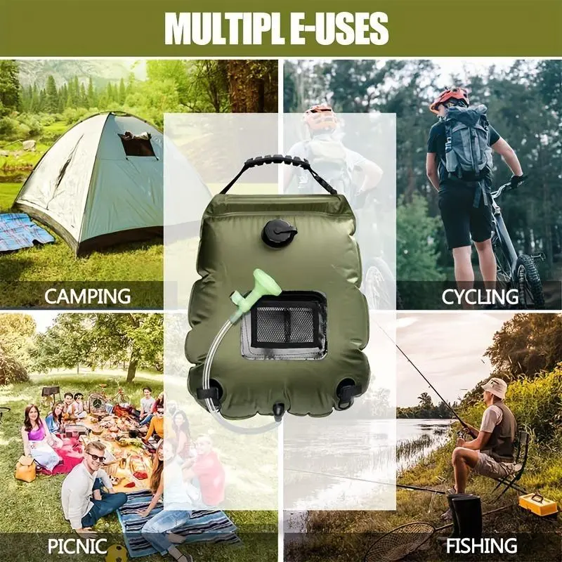 Portable 5 Gallon Solar Heated Camping Shower Bag, Solar Heated Camping Shower Bag with Detachable Hose & Switchable Shower Head, Suitable for Outdoor Travel, Hiking, Beach & Swimming 7