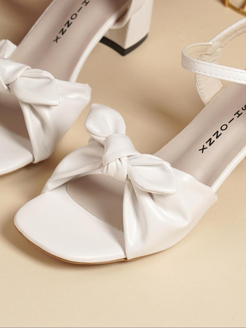 Product Introduction of Women's Elegant Bowknot Design Heeled Sandals, Trendy Minimalist Square Toe High Heel Sandals, Chic All-match Sandals for Women for Daily Wear, Shoe 6