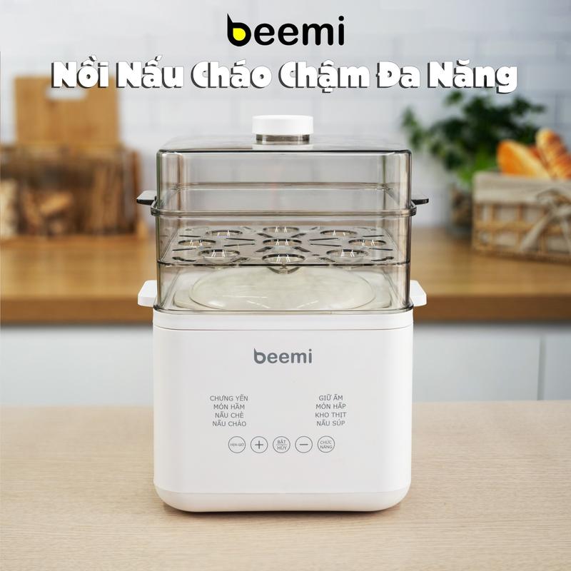 Nồi nấu cháo chậm Beemi bản nâng cấp chất liệu xửng nhựa PP cao cấp dung tích 1L tặng kèm thố sứ nhiều chức năng nâng cấp tiện lợi Kem Voi