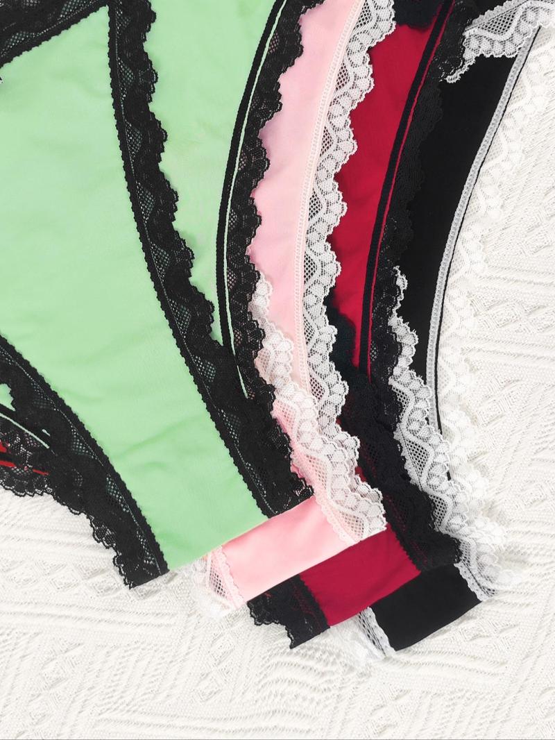Product Introduction of Women's Colorblock Contrast Lace Bow Front Panty, Soft Comfy Breathable Heart Decor Thongs for Daily Wear, Ladies Underwear for All Seasons 17