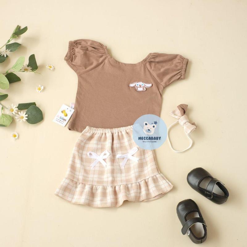PROMO 4.4 Meccababy  Setelan Rok Anak perempuan bayi lucu free headband/Setelan bayi lucu bbb cinamoro 5