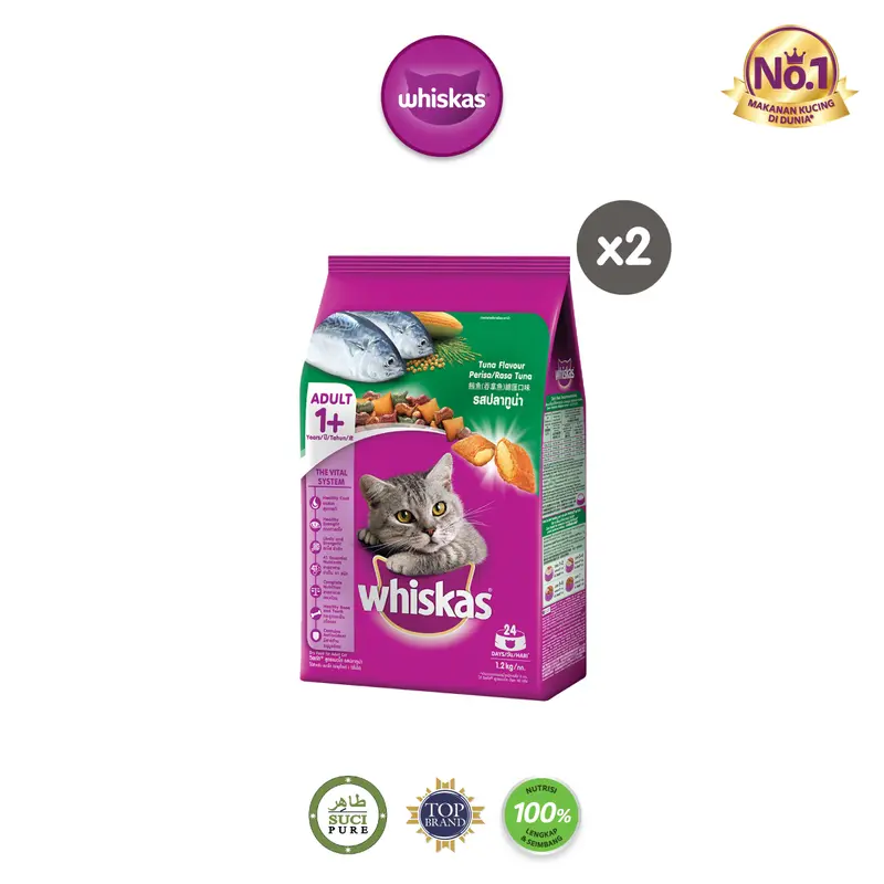 Whiskas Makanan Kucing Kering 1.2 kg - Isi 2 whiskas 1