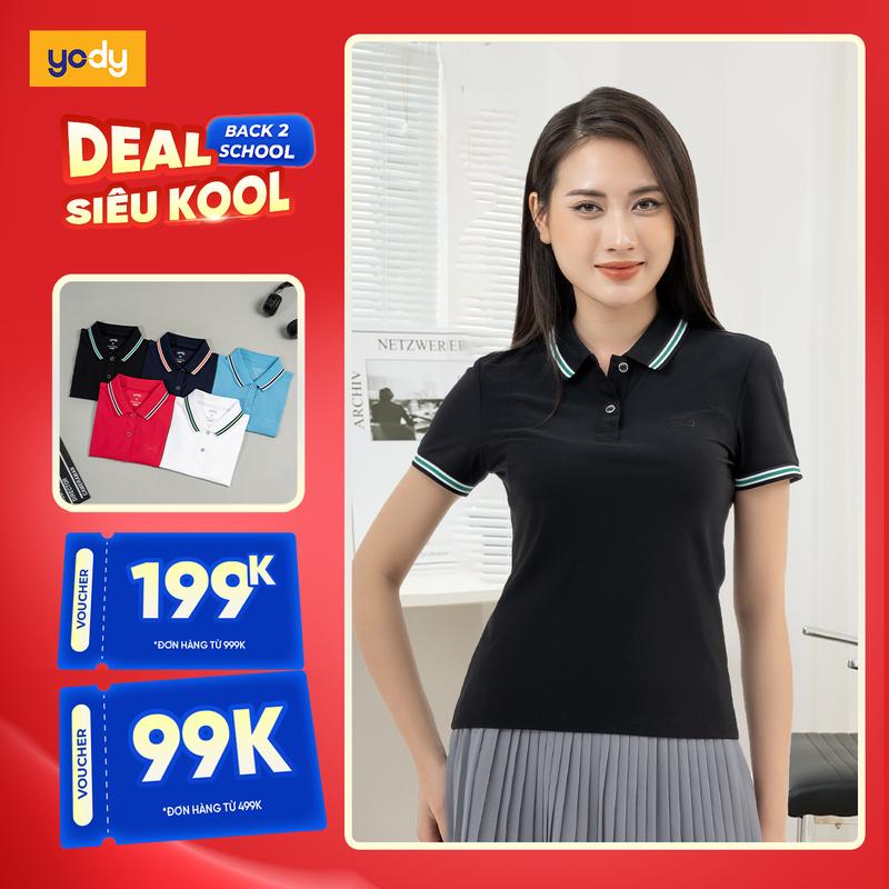 YODY Áo Polo Nữ Airycool Phối Cổ Co Giãn Thoáng Mát APN6162