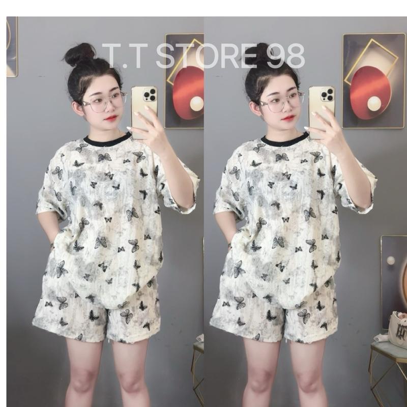Sét Bộ Đùi nữ  ( B30 ) áo Thun chất Đũi xước mát in nhìu hình + quần Đùi ( free size 40-68kg )   Top