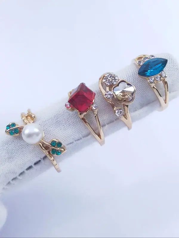 Random Color Rhinestone & Faux Pearl Decorated Ring Set, Fashion Jewelry for Party, Daily Clothing Decor, Trendy All-match & Exquisite Jewelry for Birthday Gift 3