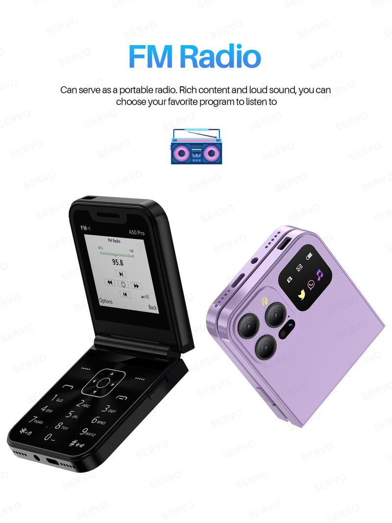 Product Introduction of Điện Thoại Lật, SERVO A50 Pro, Thẻ SIM Kép GSM, Đèn Pin Điện, Ghi Âm Cuộc Gọi Tự Động, Màn Hình 2.4 Inch, Có Thể Gập Lại, Tương Thích Type-C, Điện Thoại Di Động 80