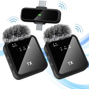 ワイヤレスラベリーマイクセット、USB充電式、AndroidとiOS対応のポータブルビデオ録音マイク
