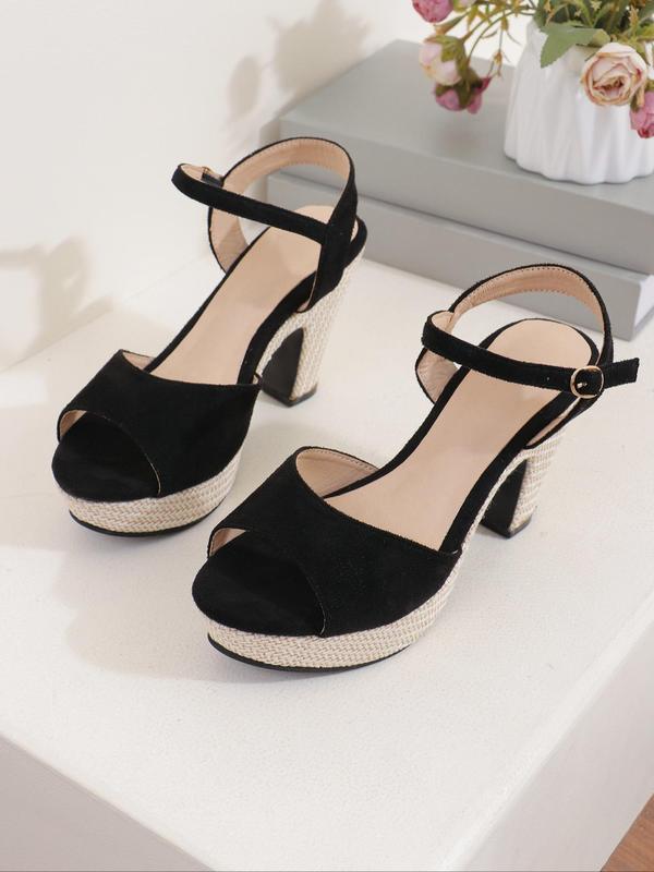 Women's Fashionable Solid Color Platform Sandals, Casual Versatile Buckle Decorated High Heel Sandals for Summer, Lightweight Breathable Comfortable Shoes for Daily Wear, Girl 3