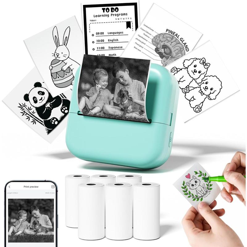 Sticker Printer- Mini Thermal Printer with 6 Rolls Self-Adhesive Paper ...