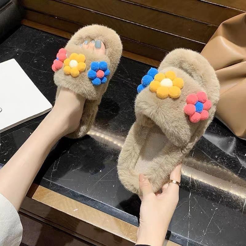 Dép Lông BÔNG HOA xinh xắn DéP Nữ Quai Ngang Slipper Có Quai