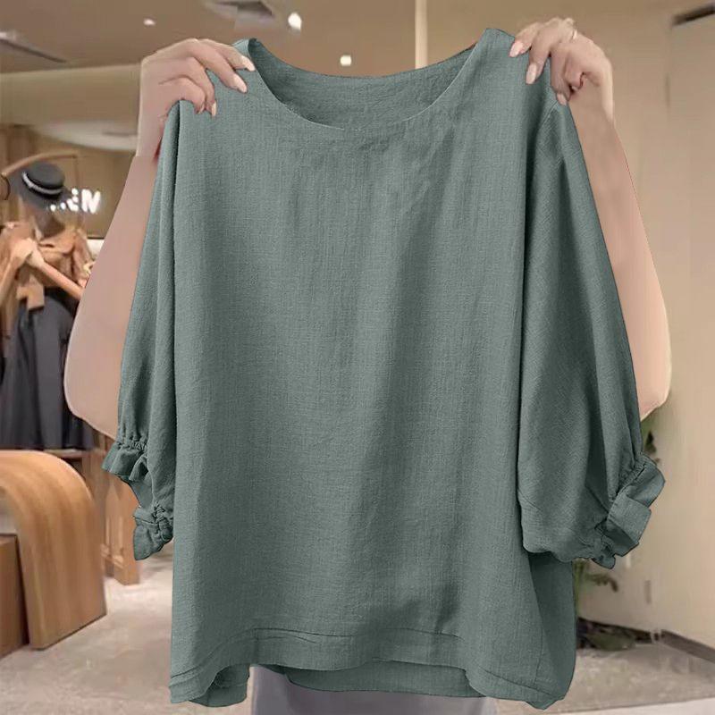 Quần Áo Nữ, Cắt Nhãn Cao Cấp Quầy, Phong Cách Cổ Điển Dáng Rộng Mùa Hè, Cổ Tròn, Tay Lửng Áo, Áo Phông Ẩn Bụng, Giảm Giá 0