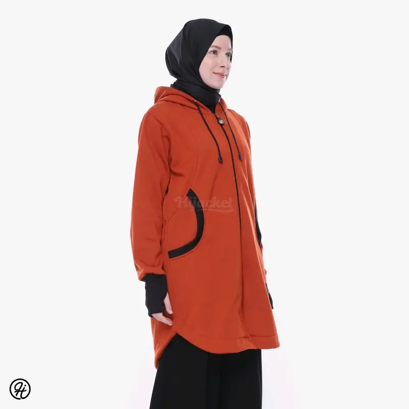Hijacket Elektra Teracotta 100% Original - Jaket Wanita Panjang Bahan Premium Fleece - Outerwear for Hijabers 4