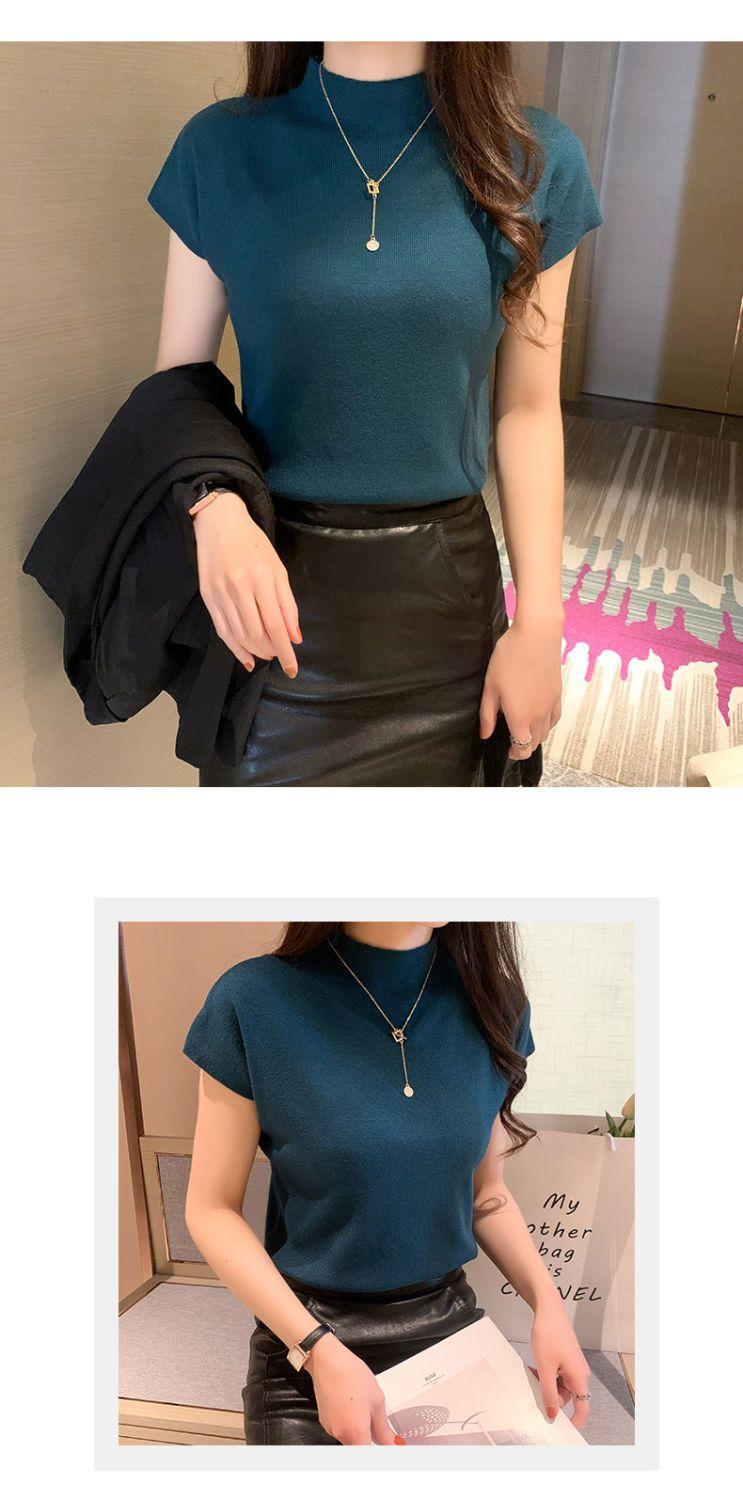 Product Introduction of Áo Lớp Nền Cổ Lọ Nửa, Hàng Mới Về Mùa Xuân Và Mùa Hè 2024, Đồ Len Không Tay Cho Nữ, Đồ Mặc Bên Trong, ngắn Tay, Áo Len Mỏng, Áo Thun Mỏng 21