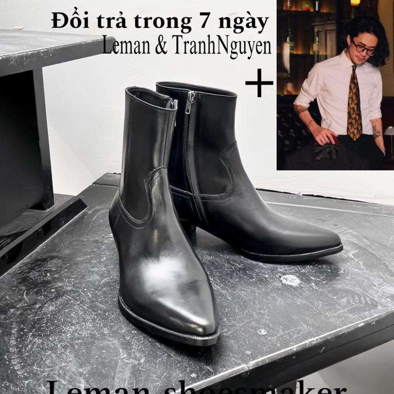 Lukas Boots Leman Da Bò Bangladesh đế gỗ 6cm màu đen Leman Chelsea Boots